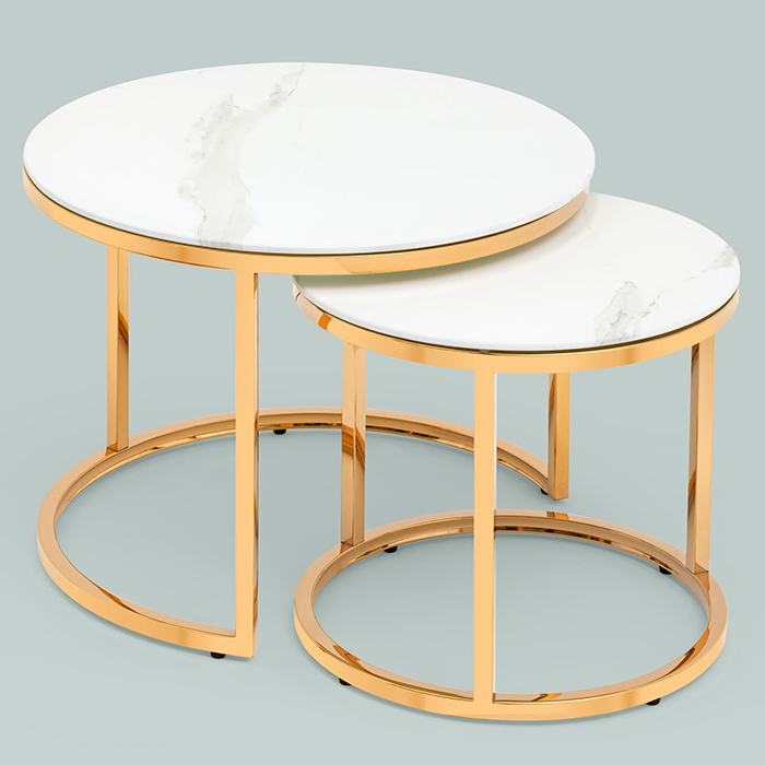 Набор журнальных столиков Селена D60/D45 стекло белый мрамор Stool Group EET-131-2S-TG white