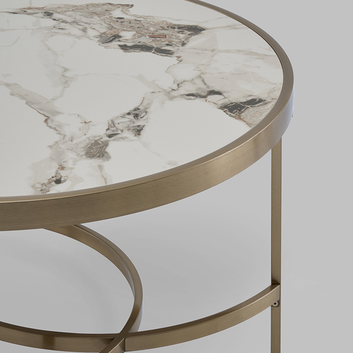 Журнальный столик Адриана D80 светлая керамика Stool Group ECT-223-BRCG-BDFL