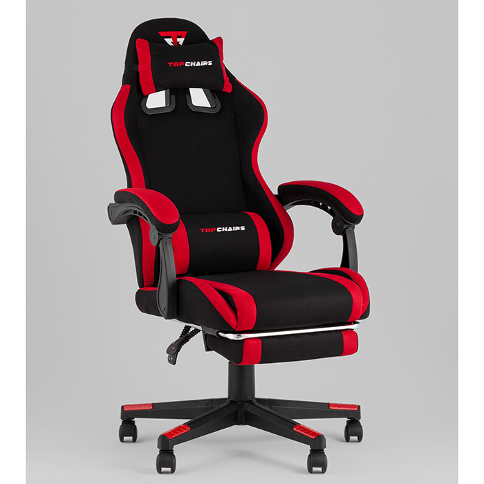 Кресло игровое TopChairs Prophet с оттоманкой чёрно-красный Stool Group GF-8086 TT701+TT703
