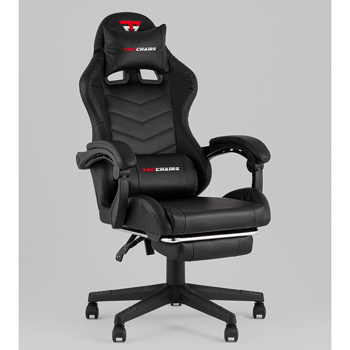 Кресло игровое TopChairs Prophet с оттоманкой чёрный Stool Group GF-8086 black