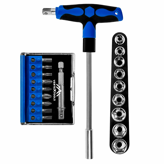 Отвертка с набором бит и торцевых головок (21 шт) Vertextools 0052-21