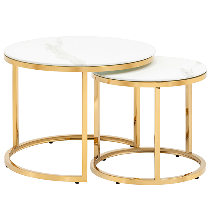 Набор журнальных столиков Селена D60/D45 стекло белый мрамор Stool Group EET-131-2S-TG white