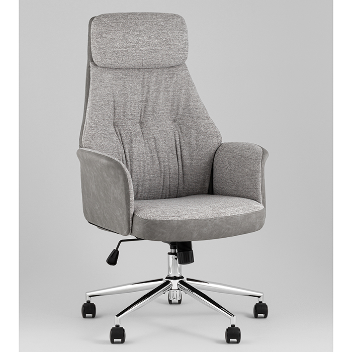 Кресло офисное TopChairs Neoma светло-серый экокожа Stool Group YF-0515 ZE119A-14+FH-64 l.grey retr