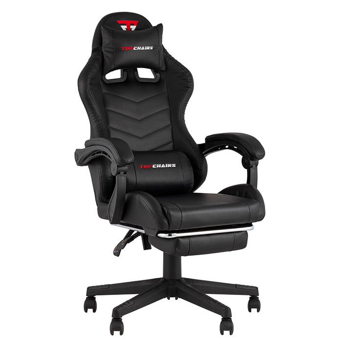 Кресло игровое TopChairs Prophet с оттоманкой чёрный Stool Group GF-8086 black