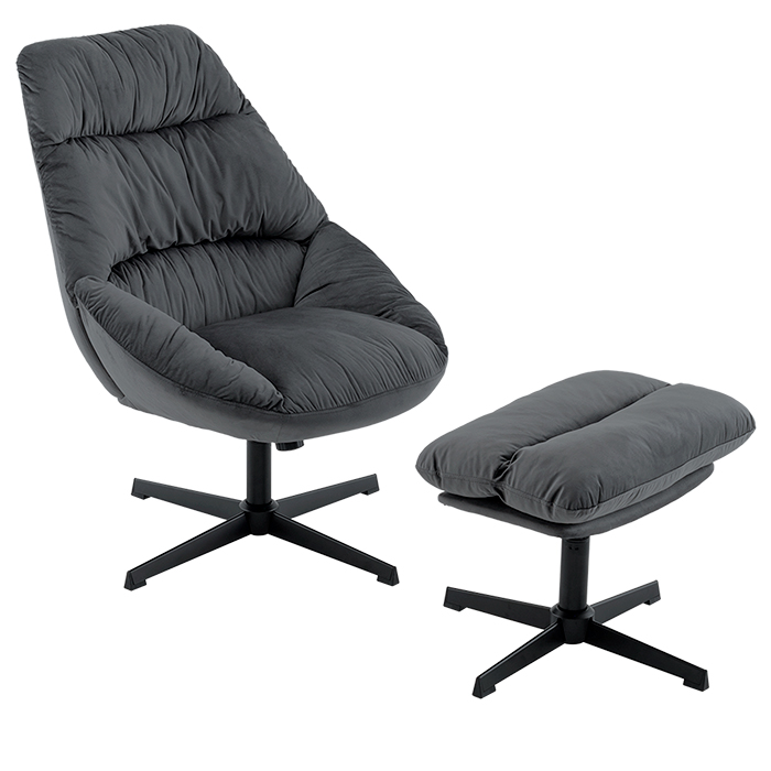 Кресло Оррелл серый с оттоманкой Stool Group QH-8347KT-OT HLR-21 dark grey