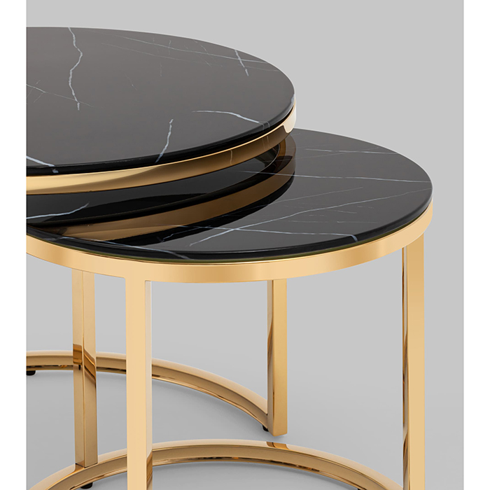 Комплект журнальных столиков Селена D60/D45 стекло чёрный мрамор Stool Group EET-131-2S-TG black