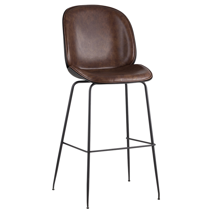 Комплект барных стульев Турин со спинкой коричневая экокожа черные ножки (2 шт) Stool Group 9329C BROWN BOX