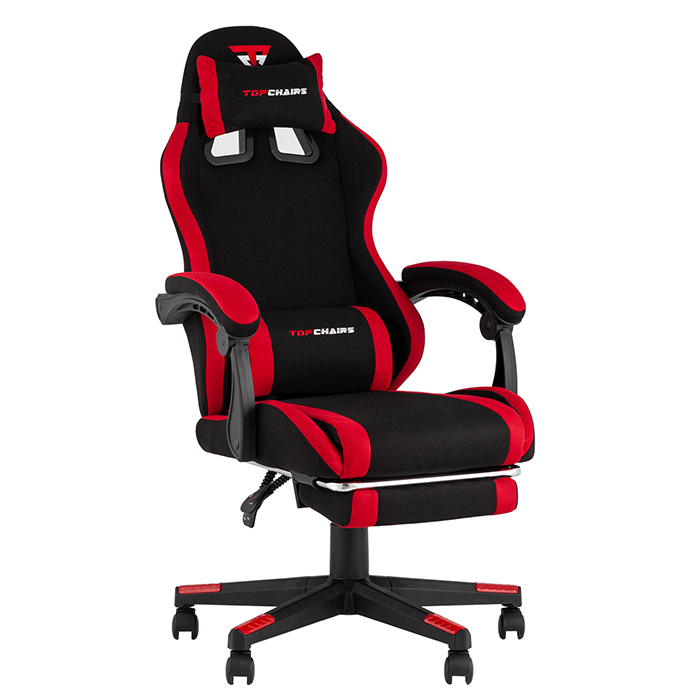 Кресло игровое TopChairs Prophet с оттоманкой чёрно-красный Stool Group GF-8086 TT701+TT703