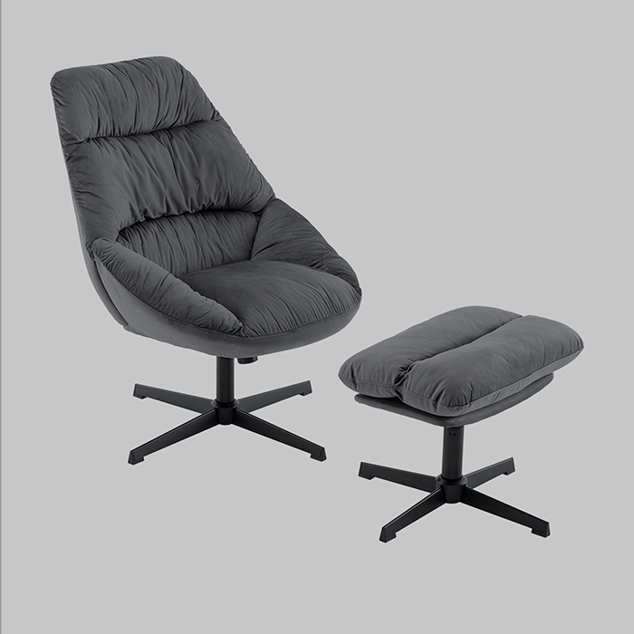 Кресло Оррелл серый с оттоманкой Stool Group QH-8347KT-OT HLR-21 dark grey