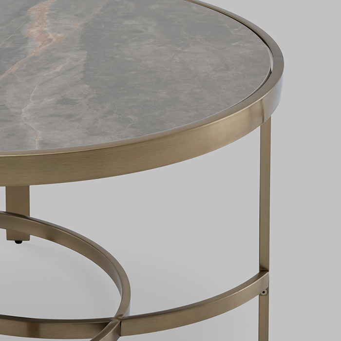 Журнальный столик Адриана D80 серая керамика Stool Group ECT-223-BRCG-BNSG