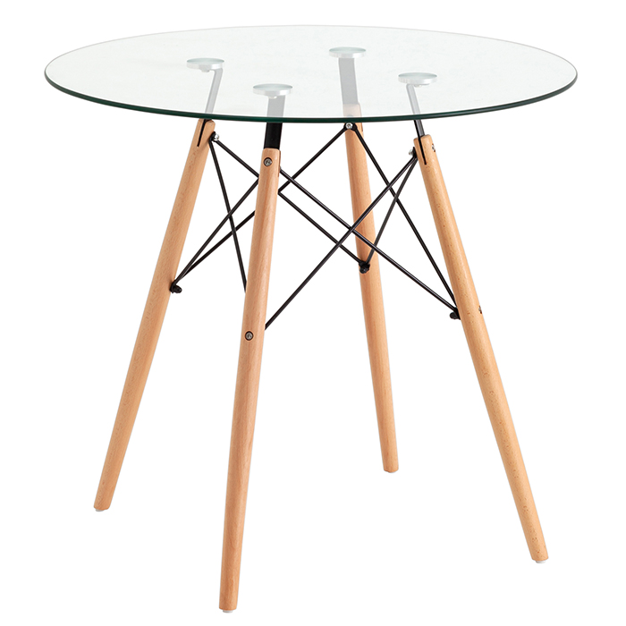 Стол круглый Eames DSW New D80 стеклянный деревянные ножки Stool Group CHAD GLASS v.2