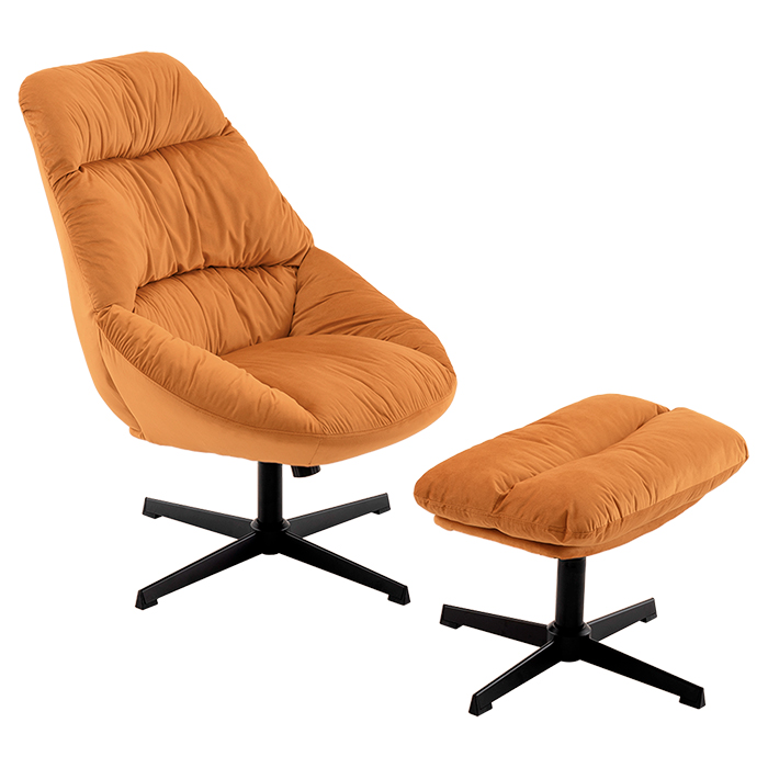 Кресло Оррелл терракотовый с оттоманкой Stool Group QH-8347KT-OT HLR-43 orange