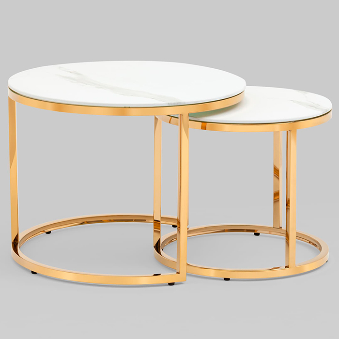 Набор журнальных столиков Селена D60/D45 стекло белый мрамор Stool Group EET-131-2S-TG white