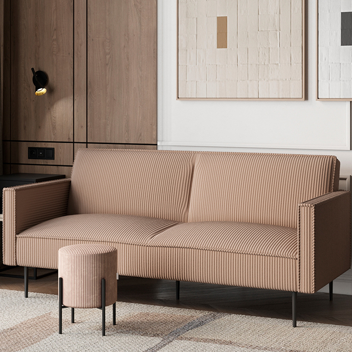 Диван прямой Кассель велюр рельефный бежевый Stool Group vd-cassel-cl-cream