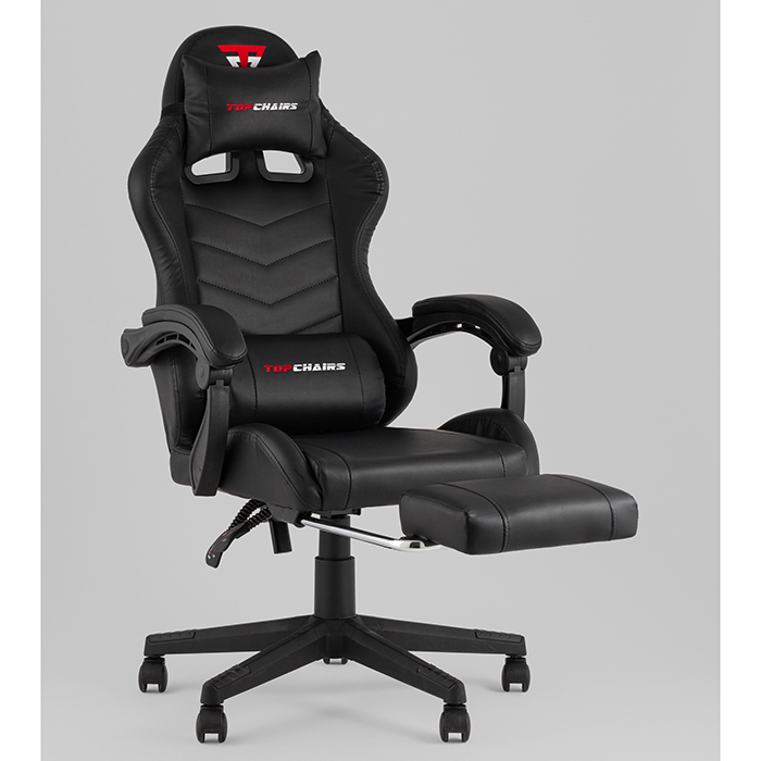 Кресло игровое TopChairs Prophet с оттоманкой чёрный Stool Group GF-8086 black