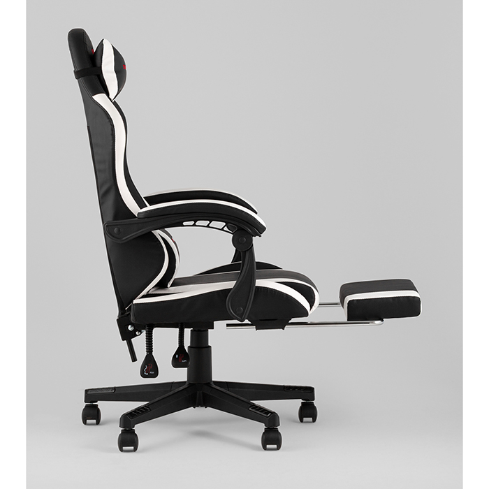 Кресло игровое TopChairs Prophet с оттоманкой чёрно-белый Stool Group GF-8086 black+white
