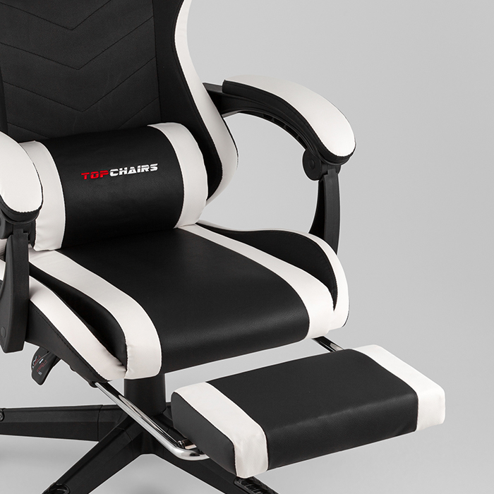 Кресло игровое TopChairs Prophet с оттоманкой чёрно-белый Stool Group GF-8086 black+white
