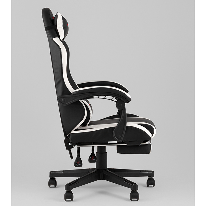 Кресло игровое TopChairs Prophet с оттоманкой чёрно-белый Stool Group GF-8086 black+white