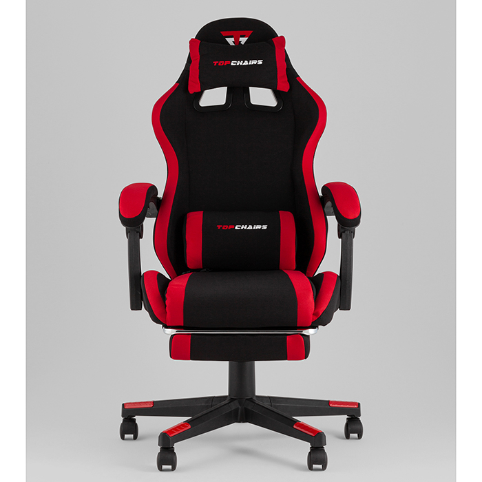 Кресло игровое TopChairs Prophet с оттоманкой чёрно-красный Stool Group GF-8086 TT701+TT703