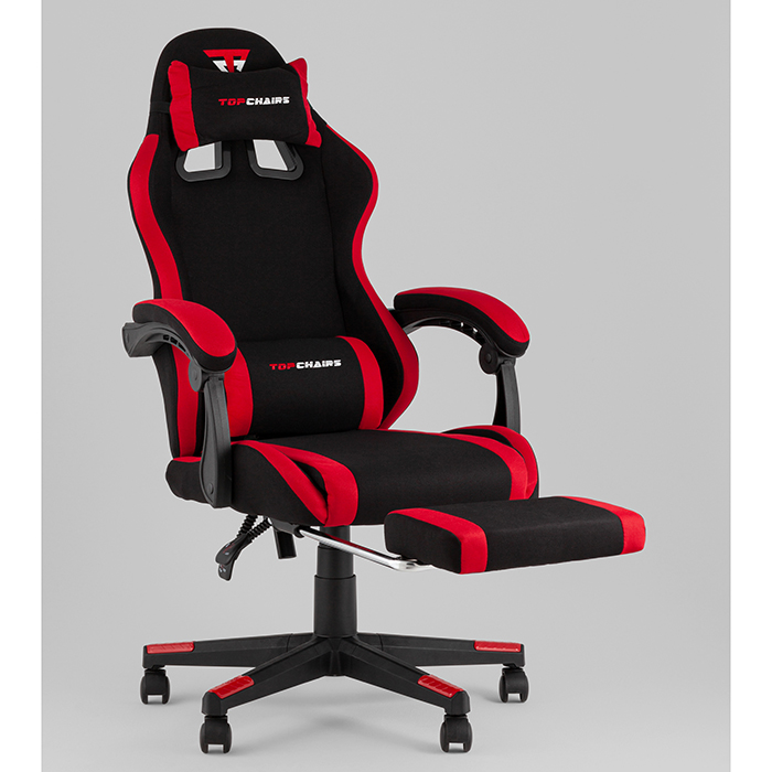 Кресло игровое TopChairs Prophet с оттоманкой чёрно-красный Stool Group GF-8086 TT701+TT703
