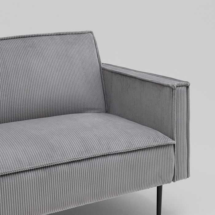 Диван прямой Кассель велюр рельефный светло-серый Stool Group vd-cassel-cl-steel