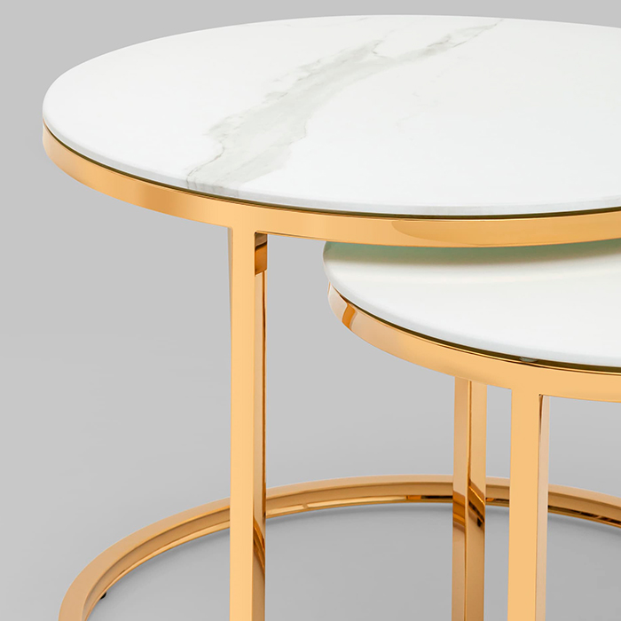 Набор журнальных столиков Селена D60/D45 стекло белый мрамор Stool Group EET-131-2S-TG white